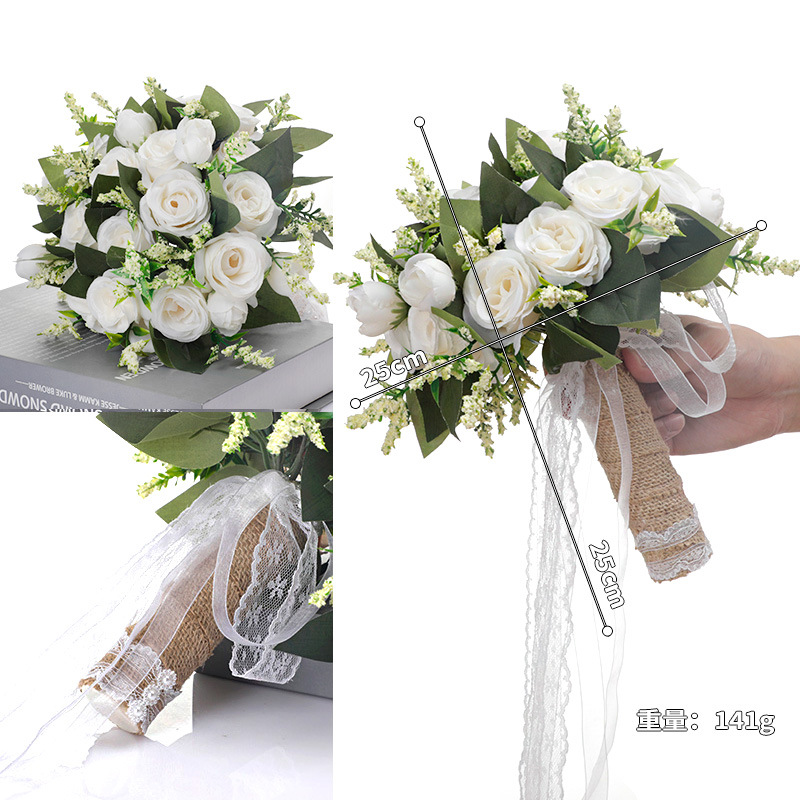 Picture of Bridal Rose Bouquet, Wedding Gypsophila Flower Tassel, Korean-Style Certificate-Holding Bouquet, Western-Style Wedding White Bouquet Supply