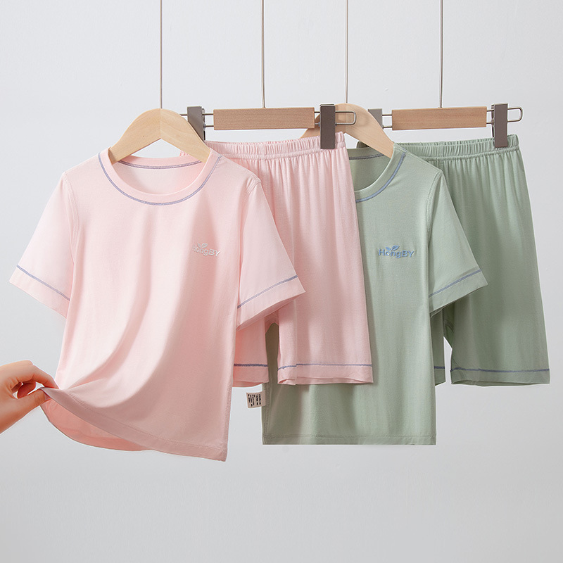 Summer Boys' Short-sleeved Shorts Modal Children's Pajamas Girls' Parent-child Home Clothes suit Children's Air-conditioning Clothes