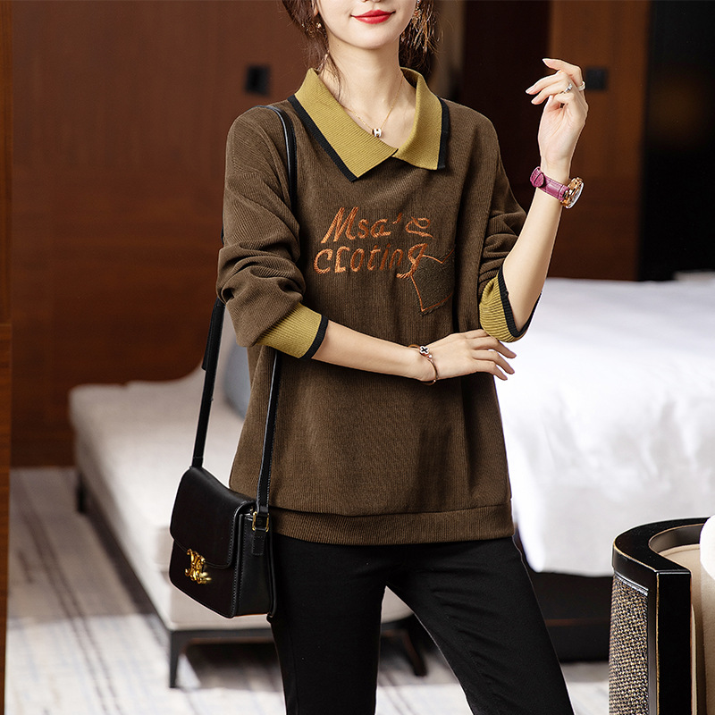 Fat Girl sweater women's clothing 2023 Spring New plus size fashion brushed embroidered lapel loose slimming top
