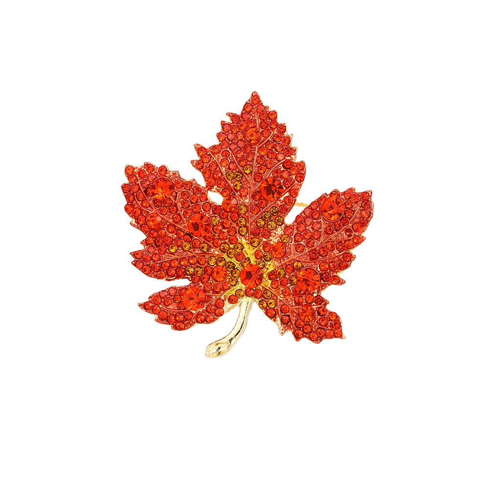 Picture of Cross-border European and American diamond-encrusted gradient red maple leaf brooch vintage design exquisite fashion coat suit pin