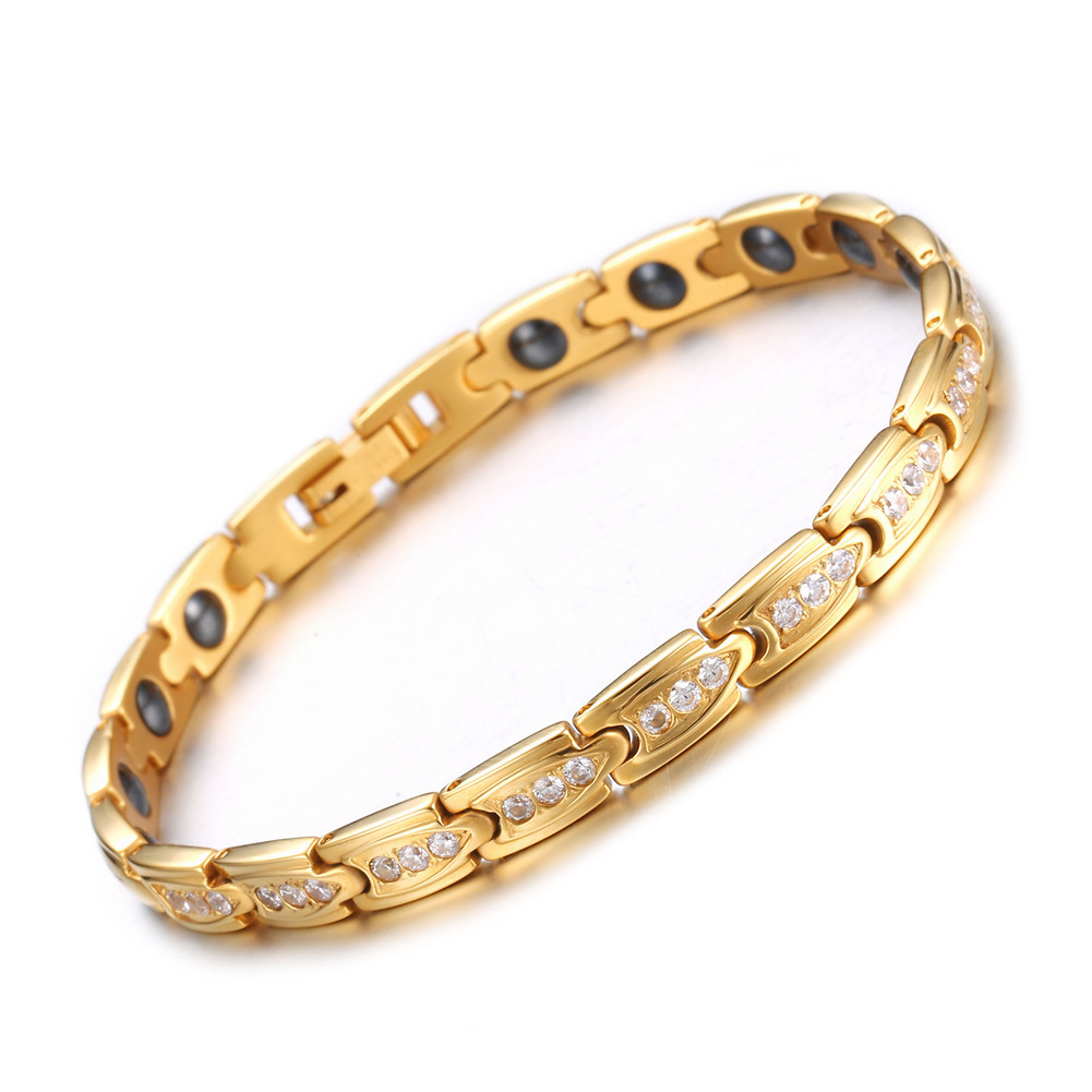 Japanese and Korean Popular Gold Stainless Steel Women's Bracelet Zircon Black Gallstone Health Care Sports Health Bracelet