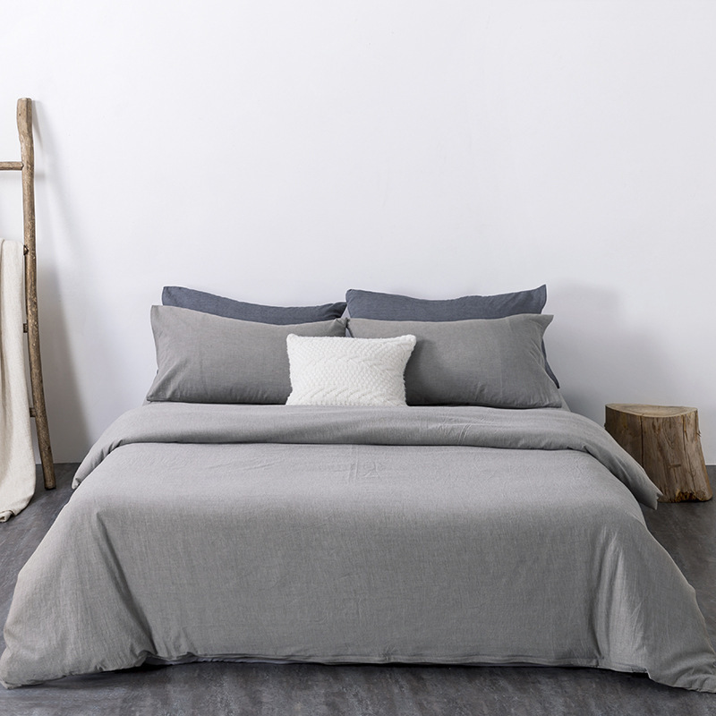 Wholesale Class a Solid Color Cotton Four-Piece Set, Pure Cotton Yarn-Dyed Washed Cotton Bedding Three-Piece Set