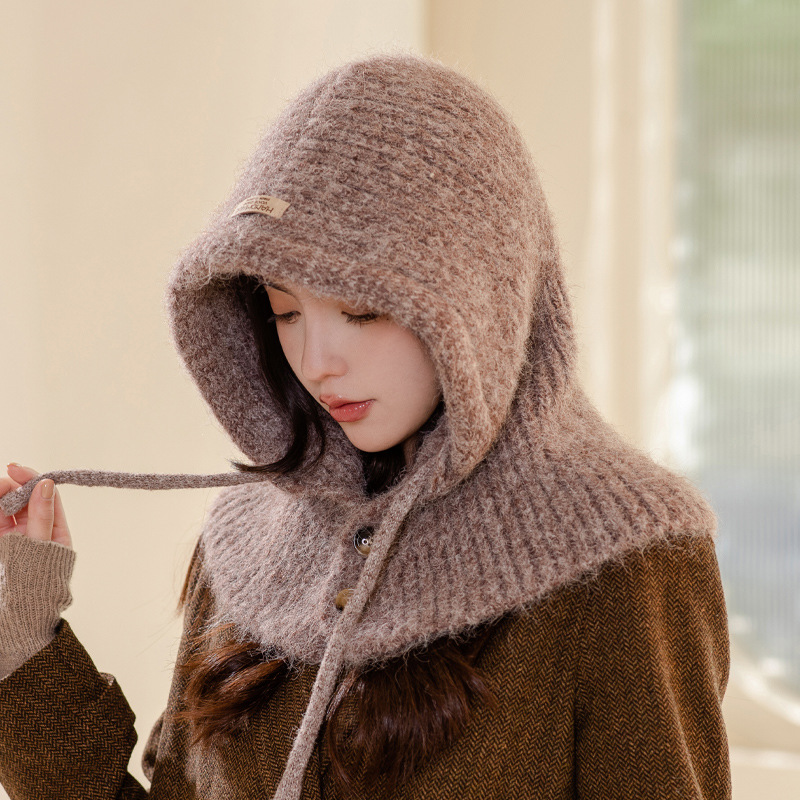 Picture of Autumn and Winter New Hat Women's Balaclava Hat Winter Warm Neck Integrated Hat All-match Knitted Wool Hat Thick