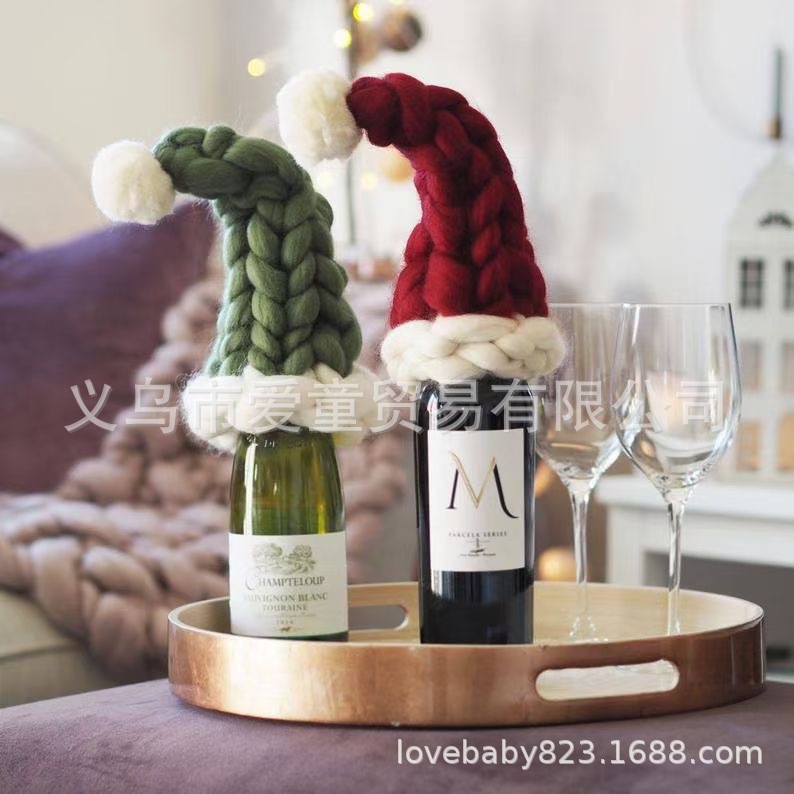 Mini Christmas Hat Thick Woolen Christmas Hat Christmas Tree Decorations Woolen Knitted Hat Lollipop Wine Bottle Hat