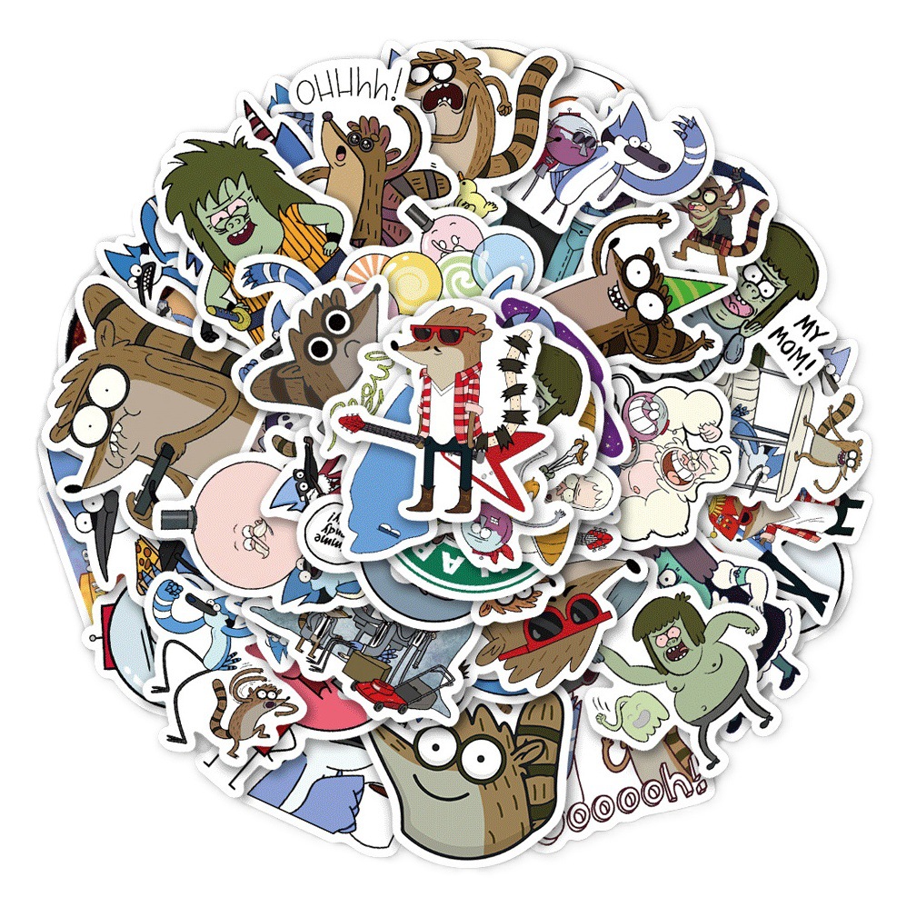 52 cartoon regular show stickers luggage phone case laptop waterproof diy stickers