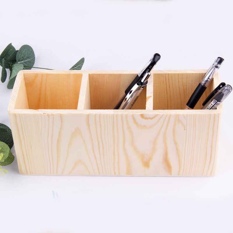 Wooden Marker Pen Storage Box Square Pen Holder Pine Multi-Grids Diamond-Shaped Two-Grids Desktop Storage Ornaments Business Gifts