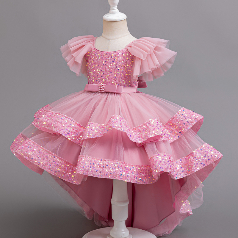 Picture of Cross-border Children's Princess Dress Sequin Trailing Dress Summer Dress European and American Girls Birthday Dinner Piano Performance dress