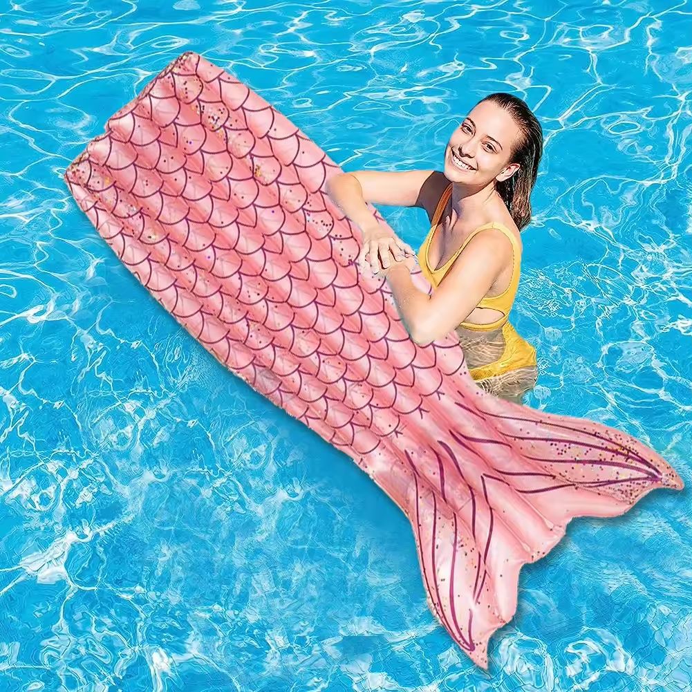 Cross-Border Spot Wholesale Sequined Mermaid Floating Fish Tail Adult Water Inflatable Floating Bed Inflatable Floating Bed