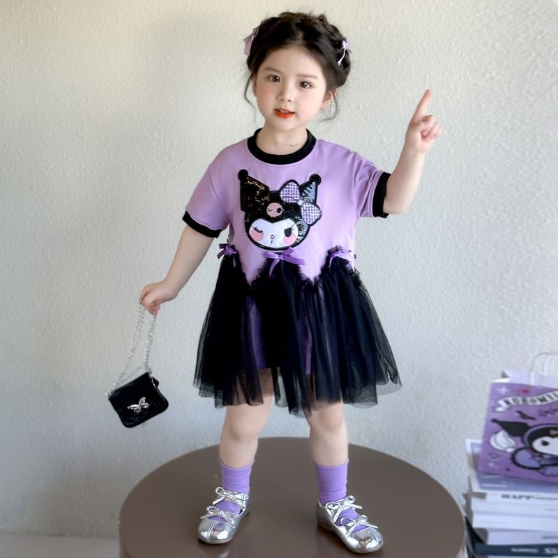 Picture of Girls' Korean Style Cartoon Casual T-Shirt Dress Children's Summer New Style Mesh Casual Kulomi Mesh dress