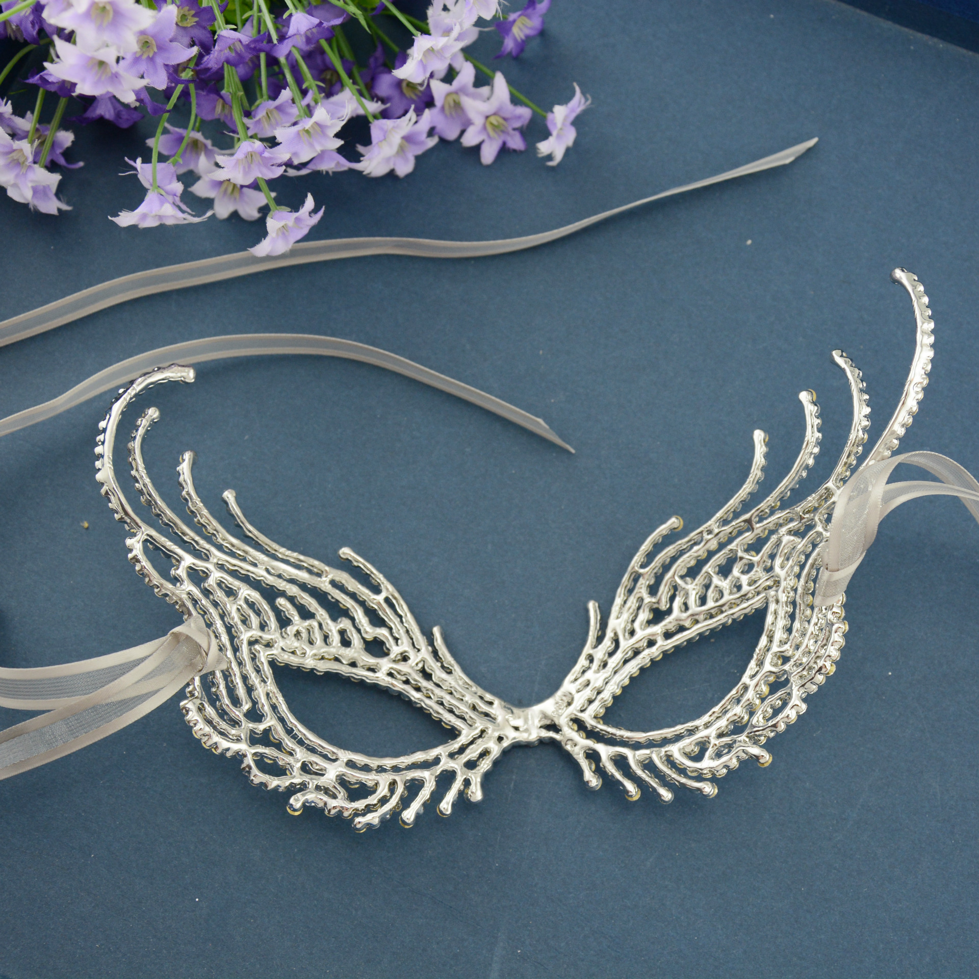 Picture of TS 930000 Saint prom half face mask blindfold party masquerade rhinestone alloy Crown handmade headdress