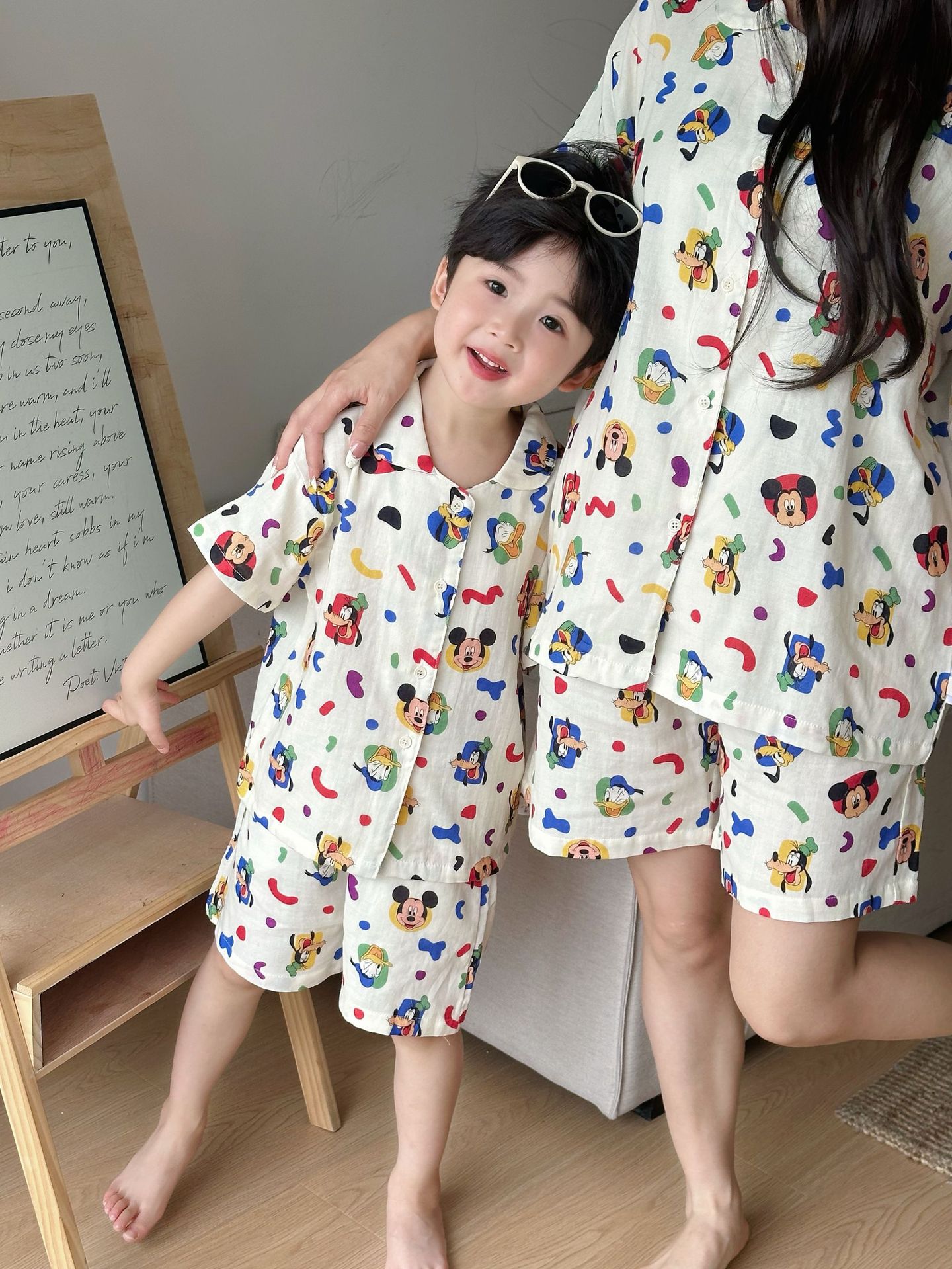 Picture of Children's Pajamas Summer Class A Parent-child Short-sleeved Shorts suit Boys and Girls Gauze Thin Home Clothes Baby Pajamas