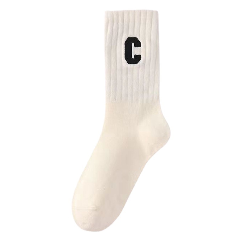 Socks women's mid-calf vertical stripes slimming ins versatile high-looking Mori campus big C letters autumn and winter fashion socks