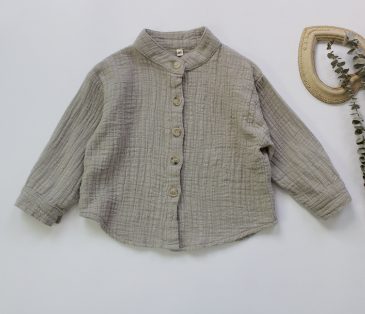 Picture of Spring Boys' Shirts Pure Color Kidsren's Tops Korean Style Cotton and Linen Stand-Up Collar Baby Girls' Shirts Outer Wear Category a Dropshipping