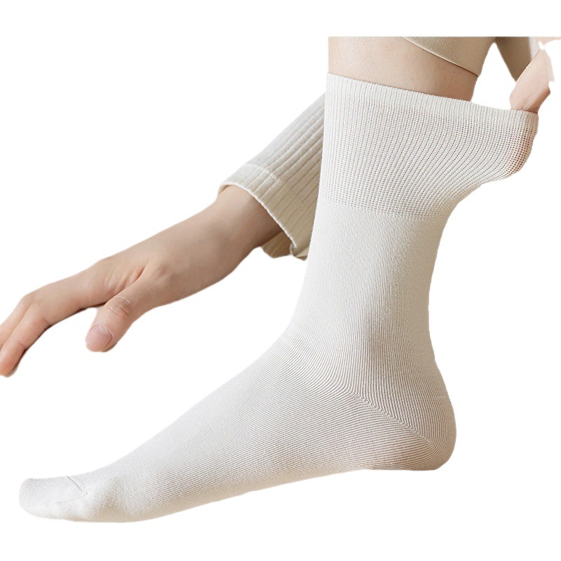 Women's Spring and Autumn Cotton Socks Mid-length Socks White Socks Long-tube Stacked Socks Solid Color All-match Simple Boneless Socks