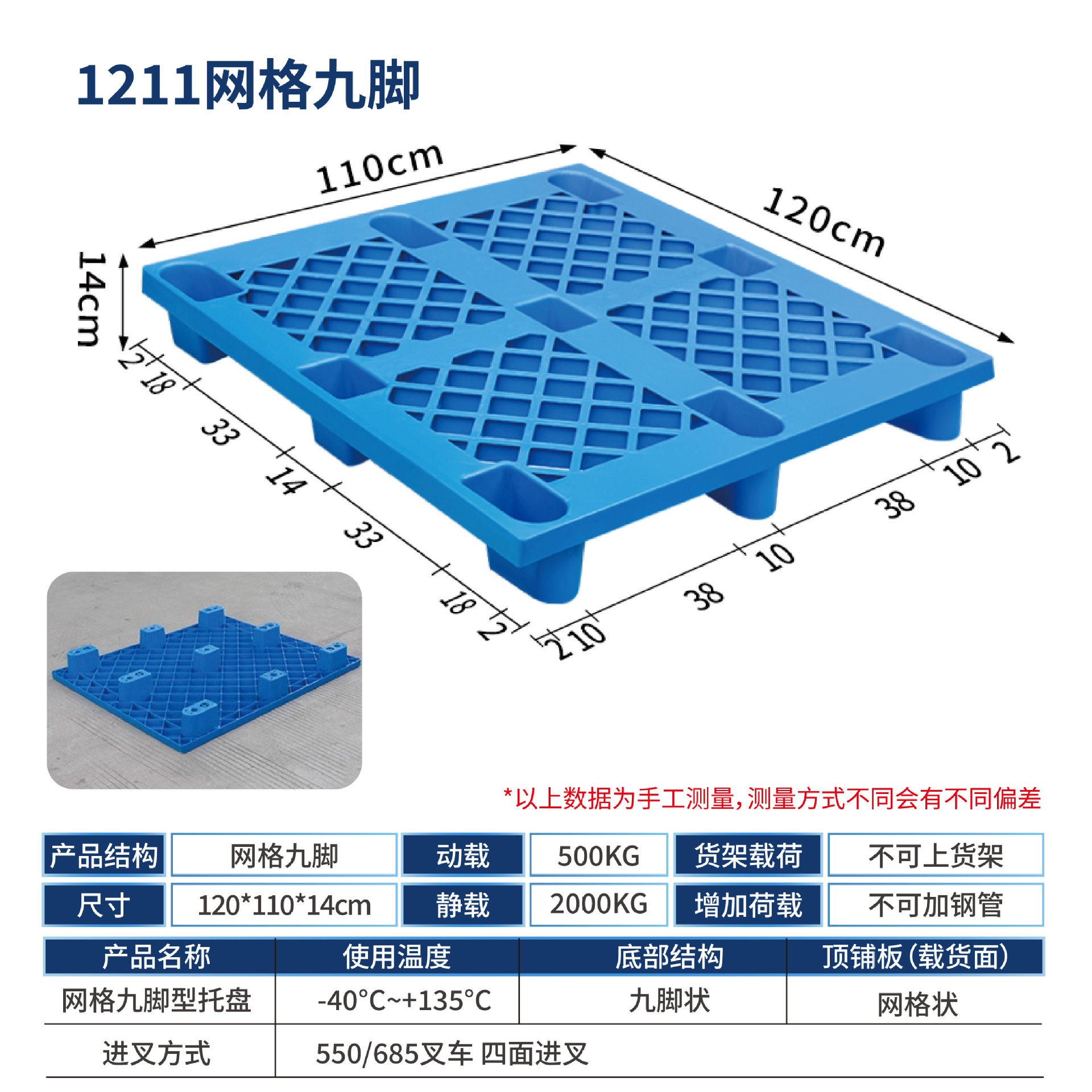 Picture of Plastic Pallet Nine-Foot Grid Forklift Pallet Warehouse Moisture-Proof Floor Board Logistics Pallet Plastic Pallet Manufacturer