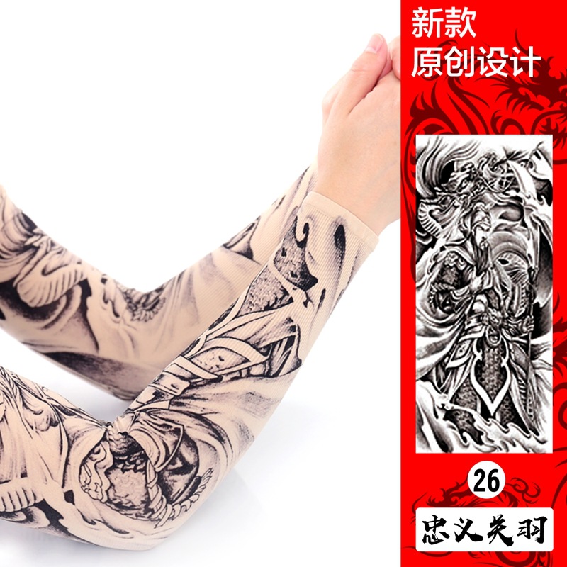 Picture of Ice Silk Tattoo Sleeve Men's Outdoor Driving Sunscreen Sleeve Women's Riding Arm Arm Sleeve Trendy Men's Flower Arm Sleeve