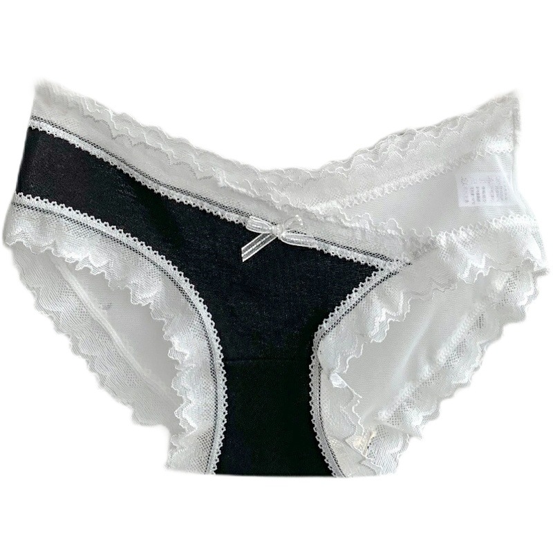 Underwear Women's Color Matching Japanese Underwear Women's Sexy Back Lace Sweet Pure Cotton Low Waist Breathable Mesh