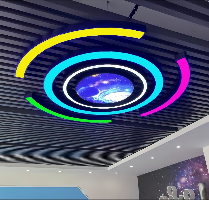 Picture of Ring Curved Chandelier Dance Studio Gym Internet Cafe Commercial Shopping Mall Supermarket Creative Industrial Style Lamps