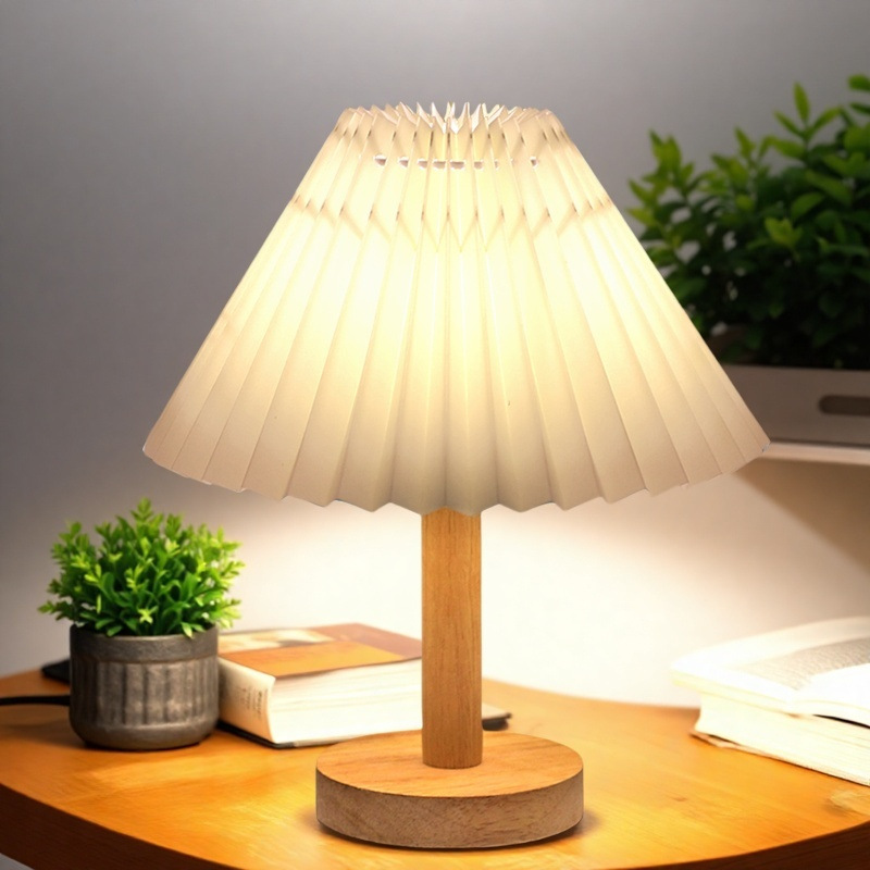 Nordic Ins Style Bedroom Bedside Lamp Homestay Decoration Nightlight Floating Paint Lamp Girl Dormitory Decoration Pleated Table Lamp