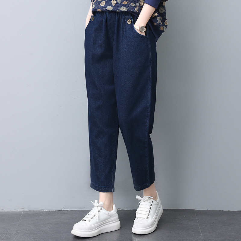 Jeans Women's 2024 New Spring and Autumn Fashion Loose Slimming Small Mother Casual All-match Cropped Pants