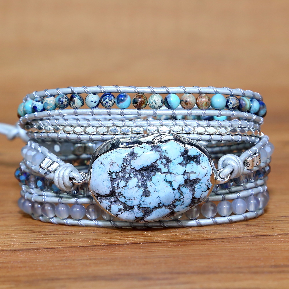 Picture of 2022 Amazon cross-border turquoise hand-woven multi-layer bracelet retro style bracelet for men and women