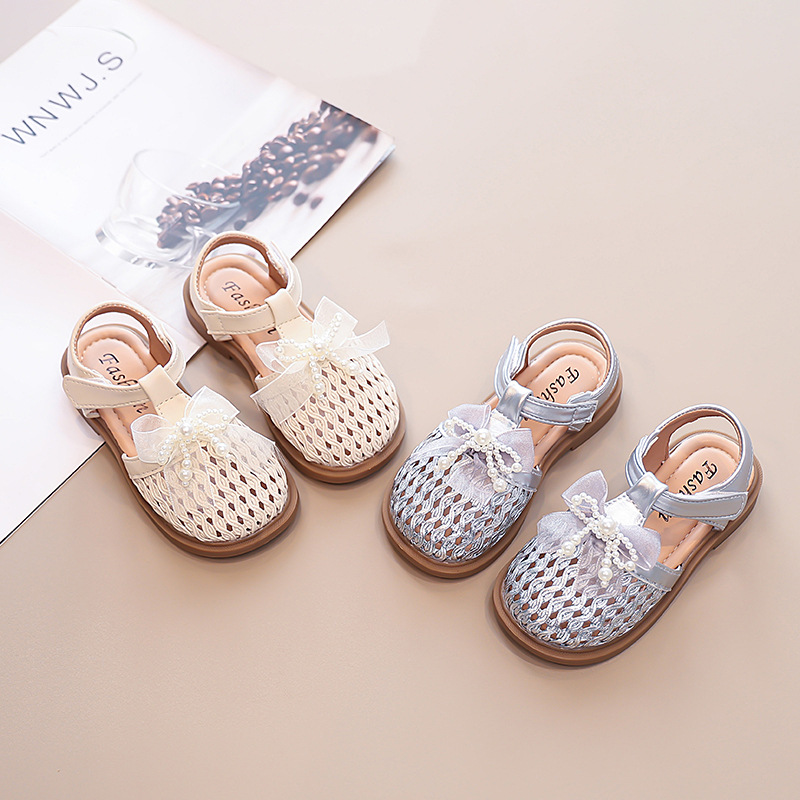 Girls' Soft Sole Shoes Summer Closed-Toe Sandals 2025 New Children's Princess Shoes Mesh Bowknot Versatile Shoes