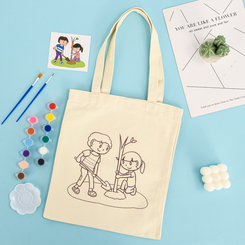 Picture of Children's DIY Graffiti Canvas Bags in Stock Wholesale Students' Summer Interest Class Hand-Painted Canvas Bags Customized