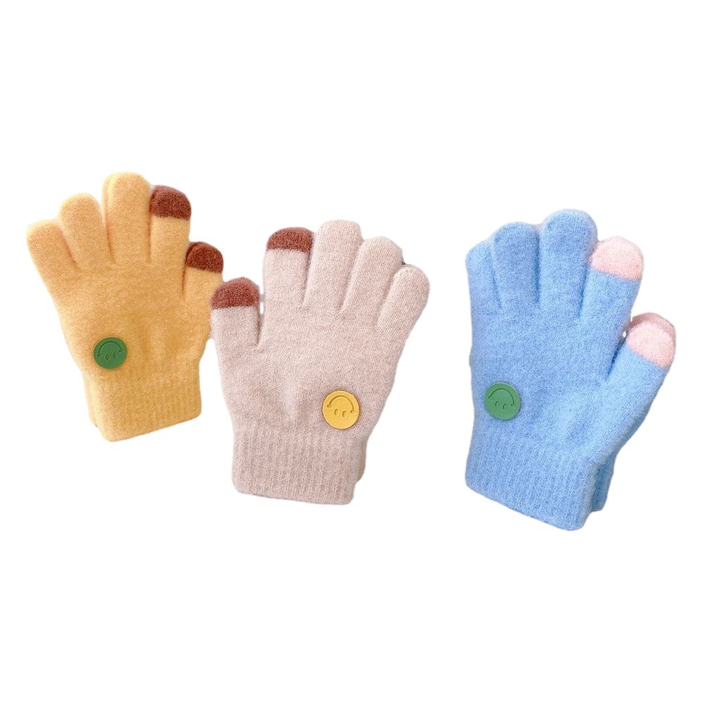 Picture of Children's Gloves Thin Boys Baby Boys Girls Winter Girls Five Fingers Warm Smiling Face Primary School Students Winter