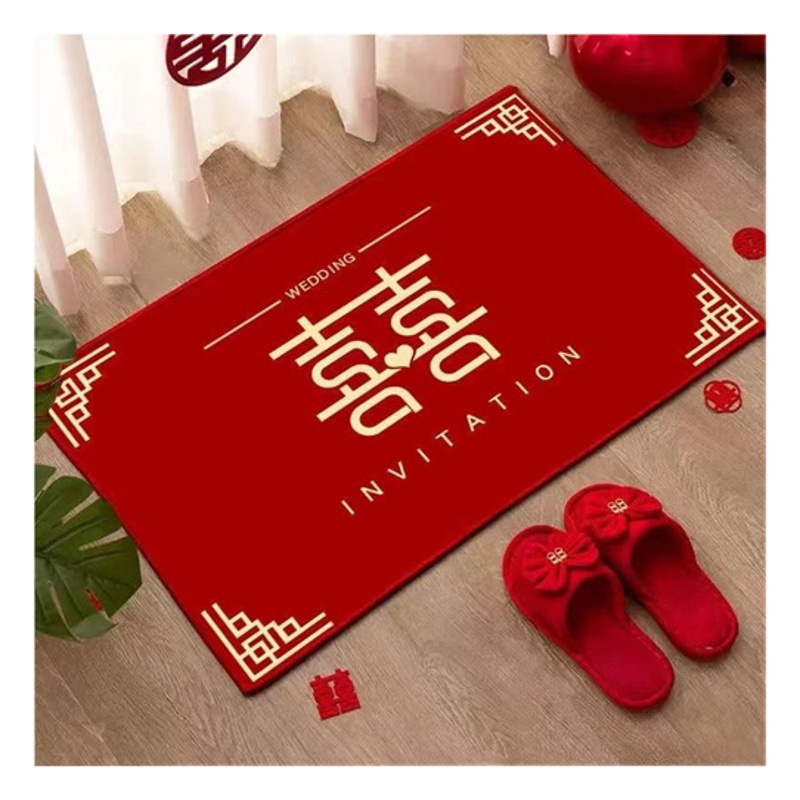 Wedding red festive soundproof absorbent non-slip entrance door mat stain-resistant Crystal velvet home mat