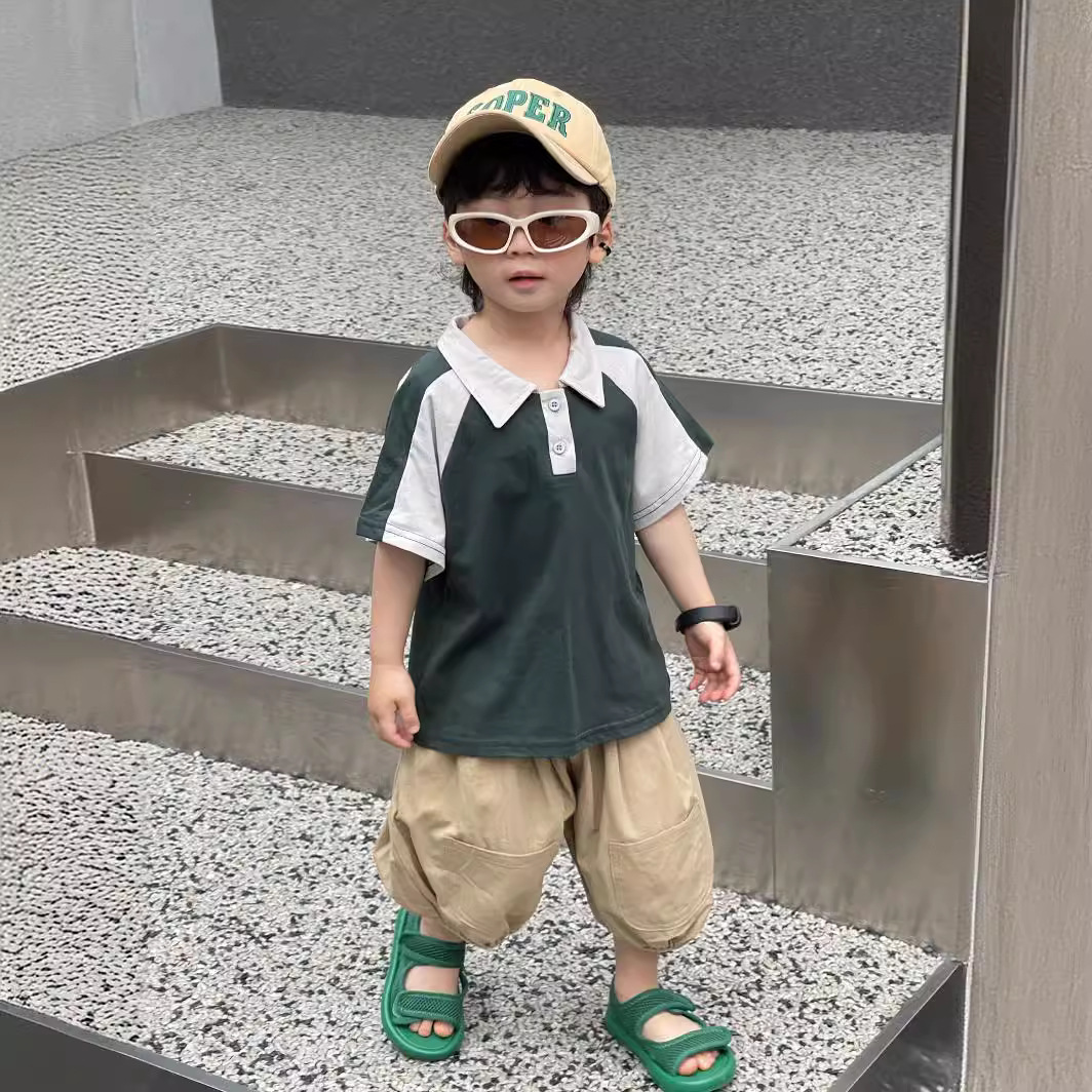 Picture of Children's Short-sleeved T-shirt New Korean Style Boys and Girls Polo Shirt Summer Western Style Campus Style T-shirt All-match Simple Top