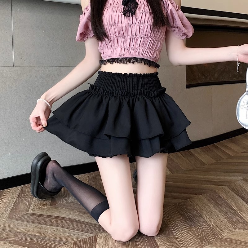 White Tutu Skirt Design Sense Ruffled Black Cake Skirt Women's Summer Ballet Style Skirt High Waist Skirt