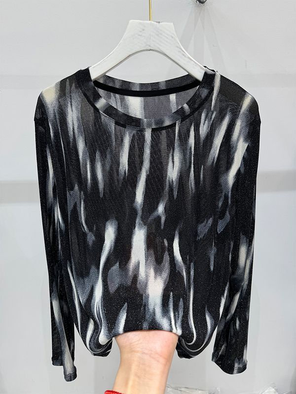 Korean-style Sizzy Thin Shirt Mesh Printed Micro-transparent Sunscreen T-shirt Women's Summer Inner Base Shirt Short Top