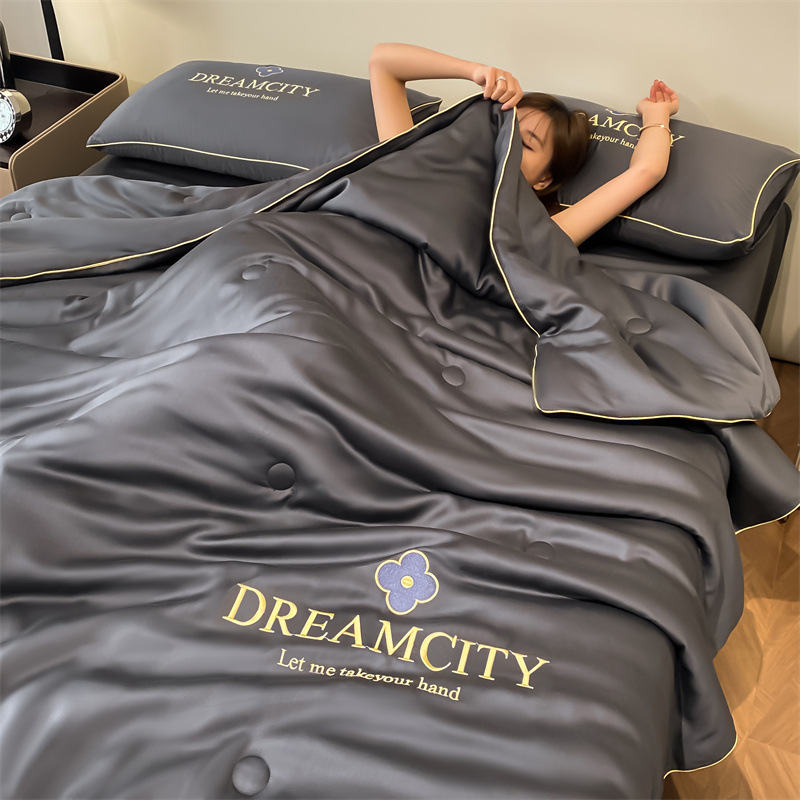 Picture of Class A Washing Ice Silk Embroidery Summer Quilt Four-Piece Set Air-Conditioned Quilt Sleeps Naked Summer Cool Quilt