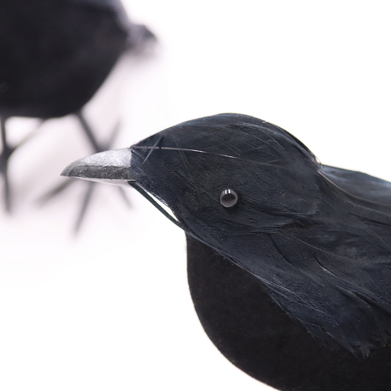 Picture of Simulated Black Crow Feather Animal Halloween Props Flocked Crow Halloween Ornaments Horror Decorative Props