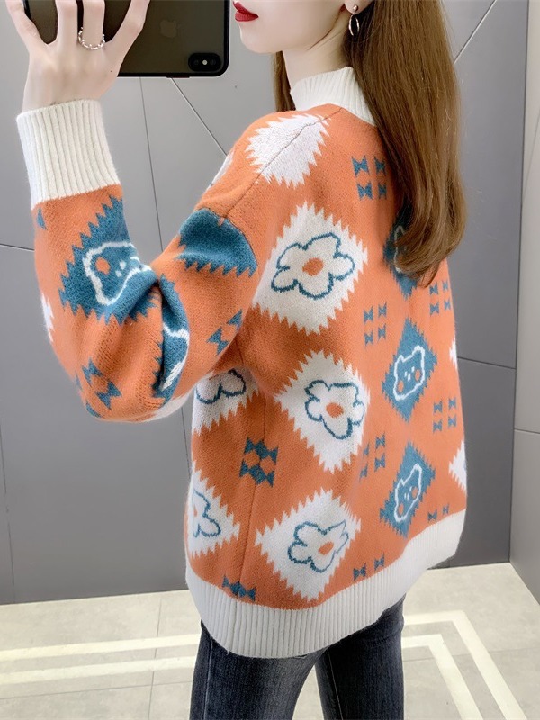 Picture of Thickened sweater women's autumn and winter 2024 new fashion jacquard loose half turtleneck bottoming sweater top