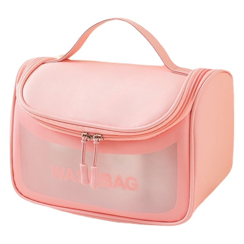 Pu Waterproof Cosmetic Bag Travel Portable Storage Bag Pvc Transparent Toiletry Bag Flip Cover Hook Female Travel Storage