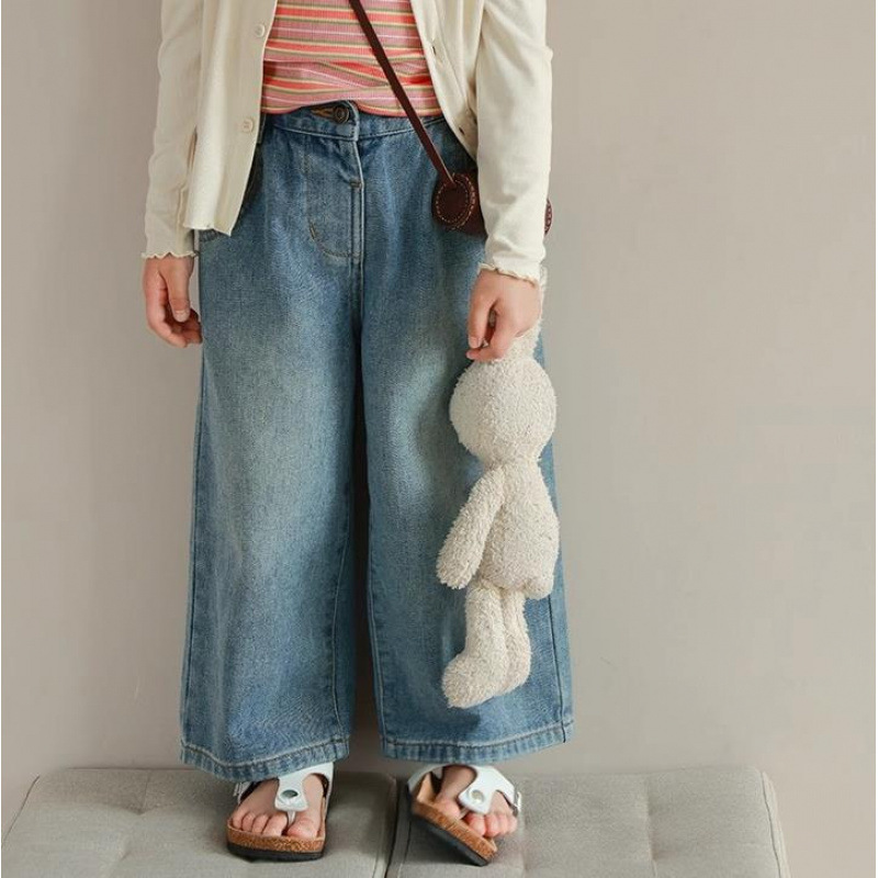 Girls' pants loose multi-pocket elastic waist jeans wide leg pants 25 summer new foreign trade children's clothing 77369