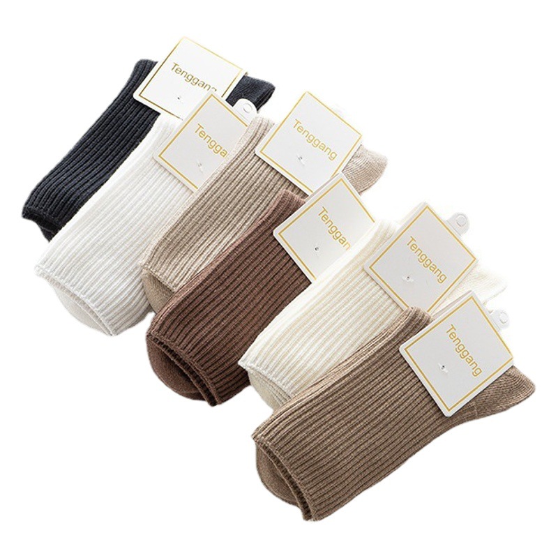 Japanese double needle women's pile socks Spring and Autumn new women's socks combed cotton Women's retro casual stockings striped socks