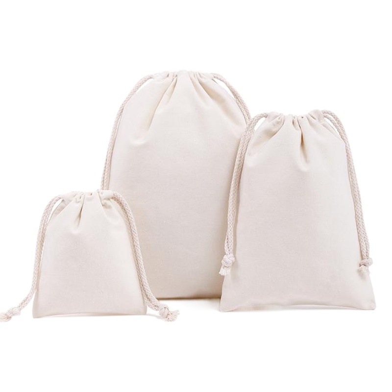 Wholesale Blank Ready-Made Drawstring Cotton Bags White Cotton Drawstring Bags Custom Environmentally Friendly Packaging Canvas Storage Bags