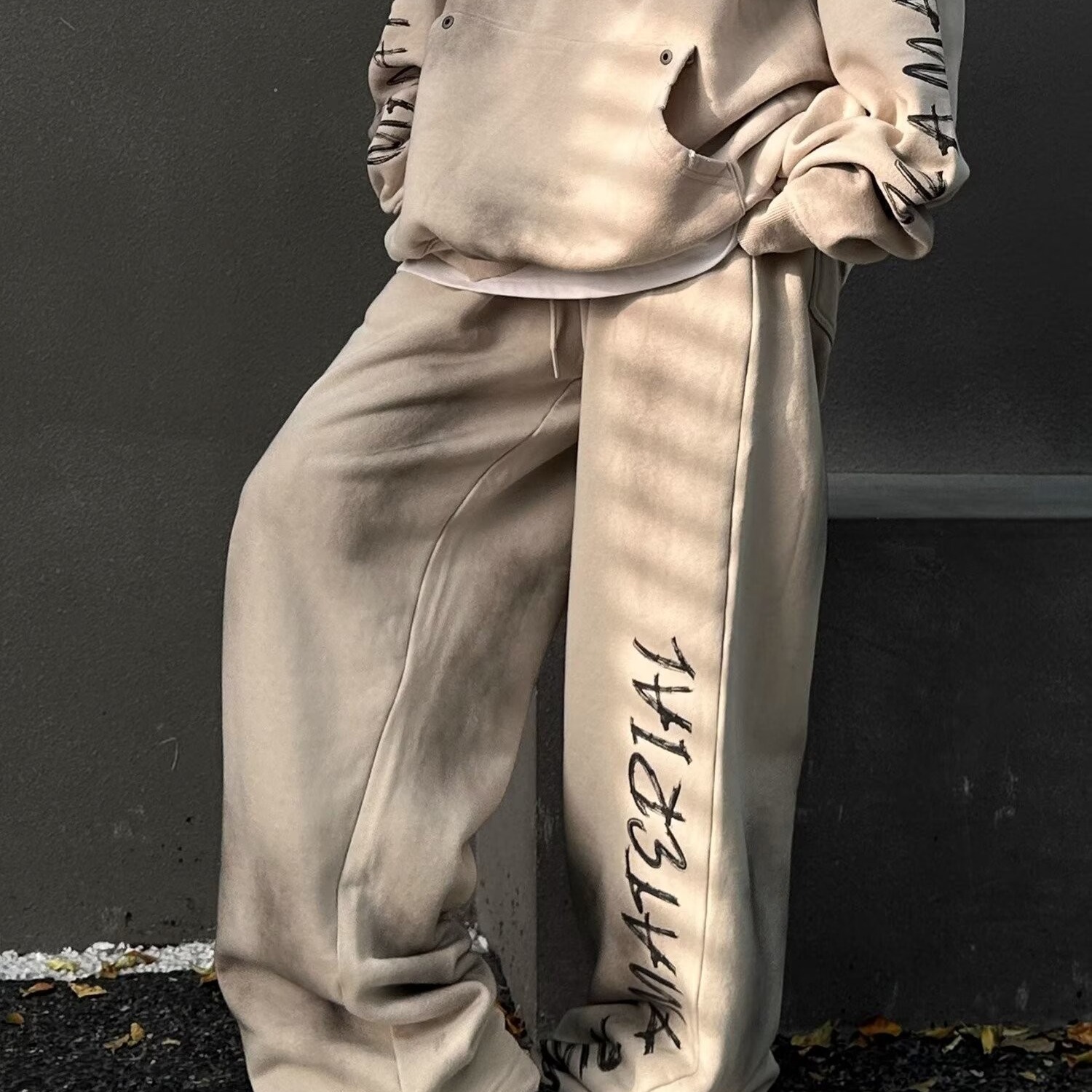 Cross-border American-style apricot Letter Sports Lazy Wide Legs Slimming Casual Pants Trousers Old Washed Loose Couple