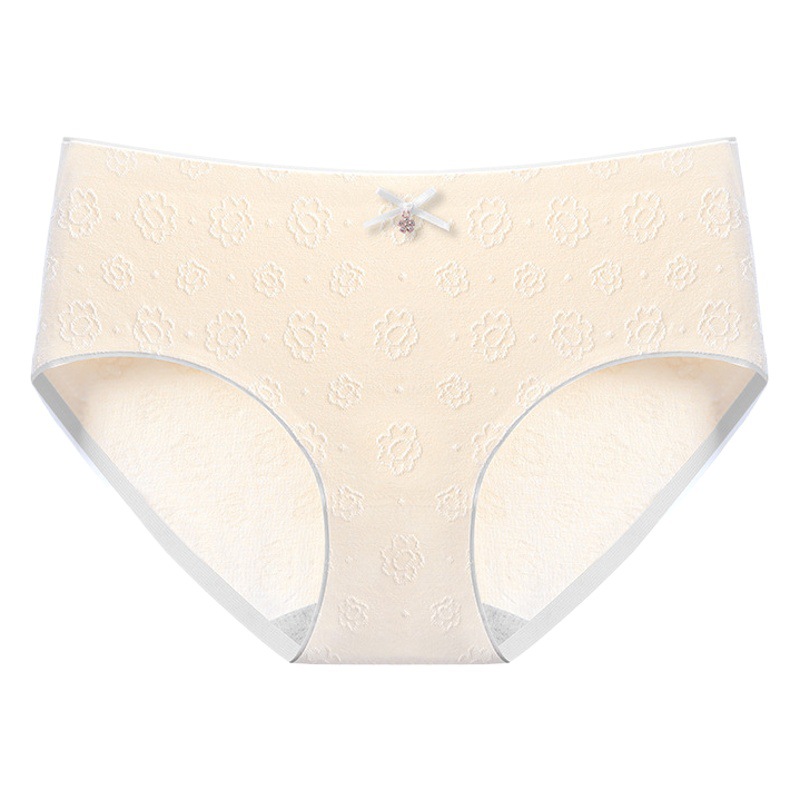 Pure Cotton Seamless Underwear Women's Mid-Waist Nude Skin-Friendly Antibacterial Cotton Crotch Sweet Little Fragrant Girl Jacquard Briefs