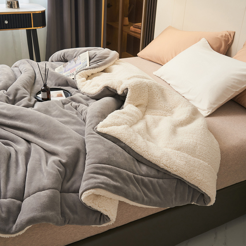 Picture of Cross-Border Double-Layer Thickened Lamb Velvet Blanket Solid Color Composite Milk Velvet Blanket Flannel Single and Double Nap Blanket