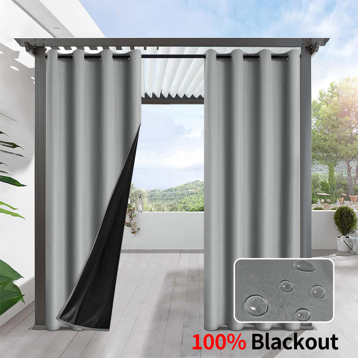 Cross-Border New Pongee Waterproof Curtains Balcony Outdoor Full Blackout Curtains Rainproof Shein Hot Sale Dropshipping