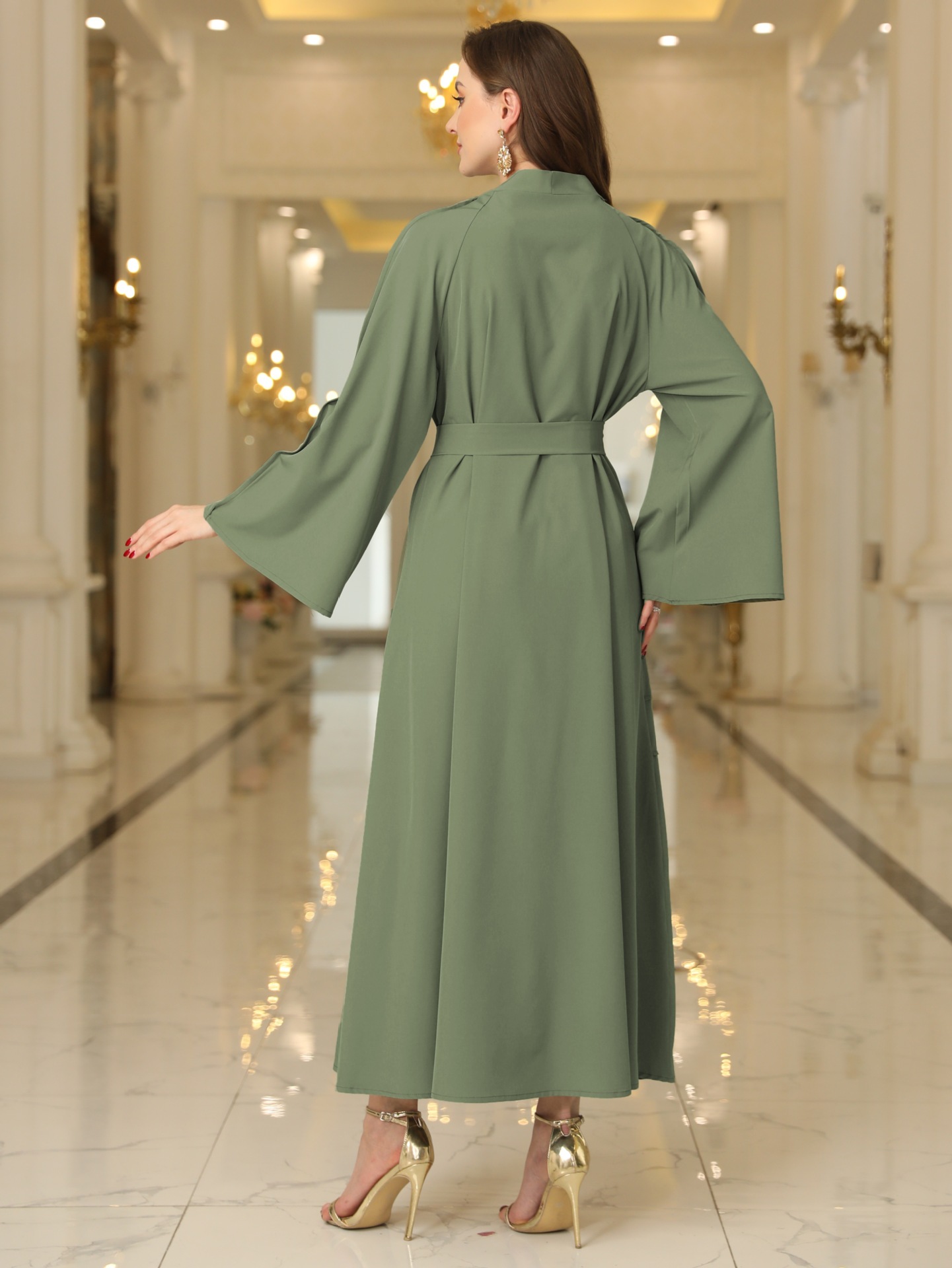Picture of Middle East Muslim Women Cardigan Women Robe Abaya Solid Color Waist Tight Robe Women MSL98