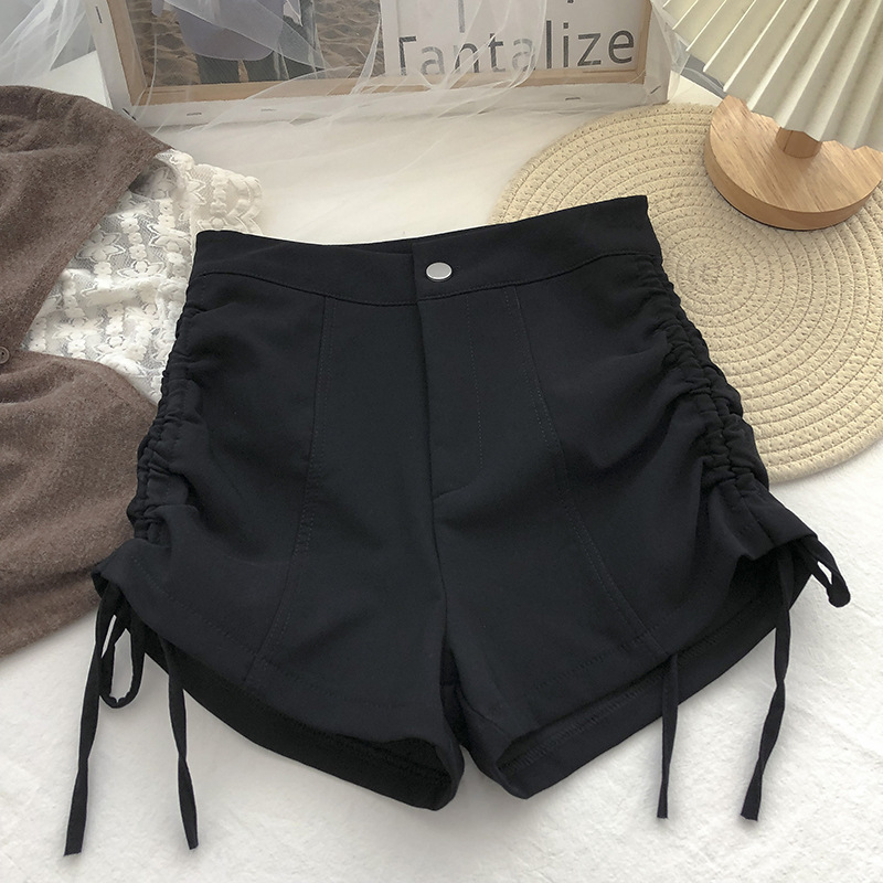 Shorts for Women to Wear as Outerwear A-Line High-Waisted Tight 2024 Spring and Summer New Sexy Sexy Elastic Strap Black Shorts