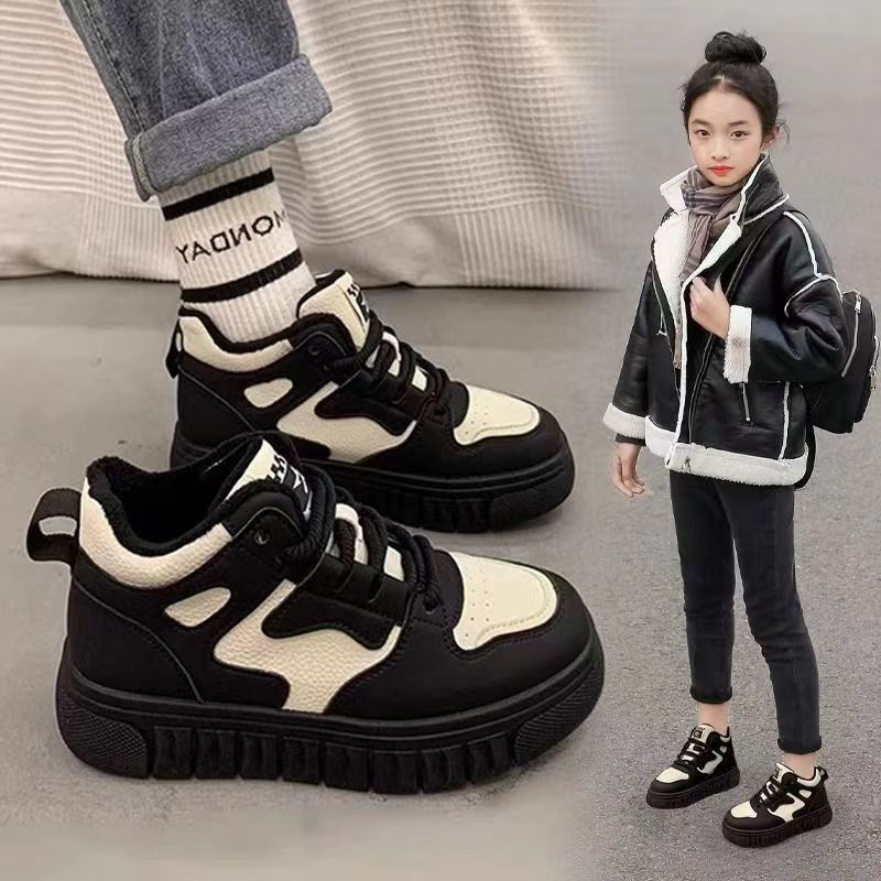 Children's shoes, girls' shoes, children's sports shoes, 2025 spring and autumn, new fleece shoes, girls' two cotton shoes, big children's dad shoes