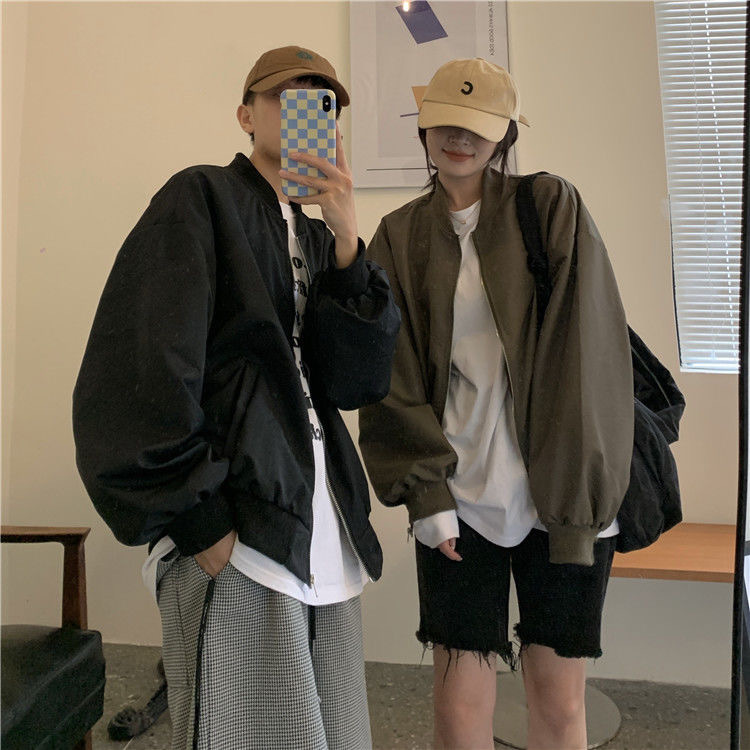 2024 Spring and Autumn American Retro Flying Suit Jacket Coat Women's oversize Baseball Suit Vertical Collar Thin Top