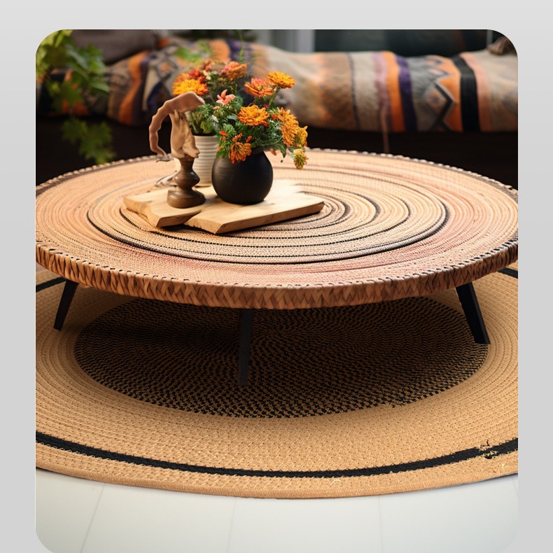 Picture of Cotton Rope Woven Floor Mat Living Room Coffee Table Round Floor Mat 120cm Bedroom Bedside Blanket Clothing Store Decoration Simple