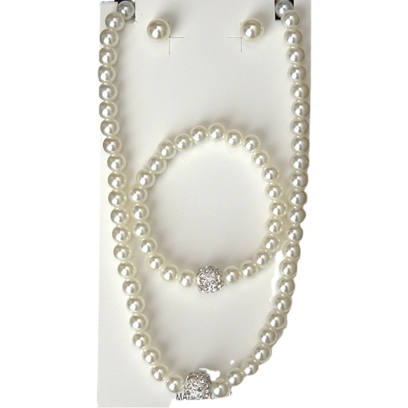 Pearl Necklace Matching New High-grade Pearl Diamond Necklace Bracelet Earrings suit AliExpress Hot Sale N4125