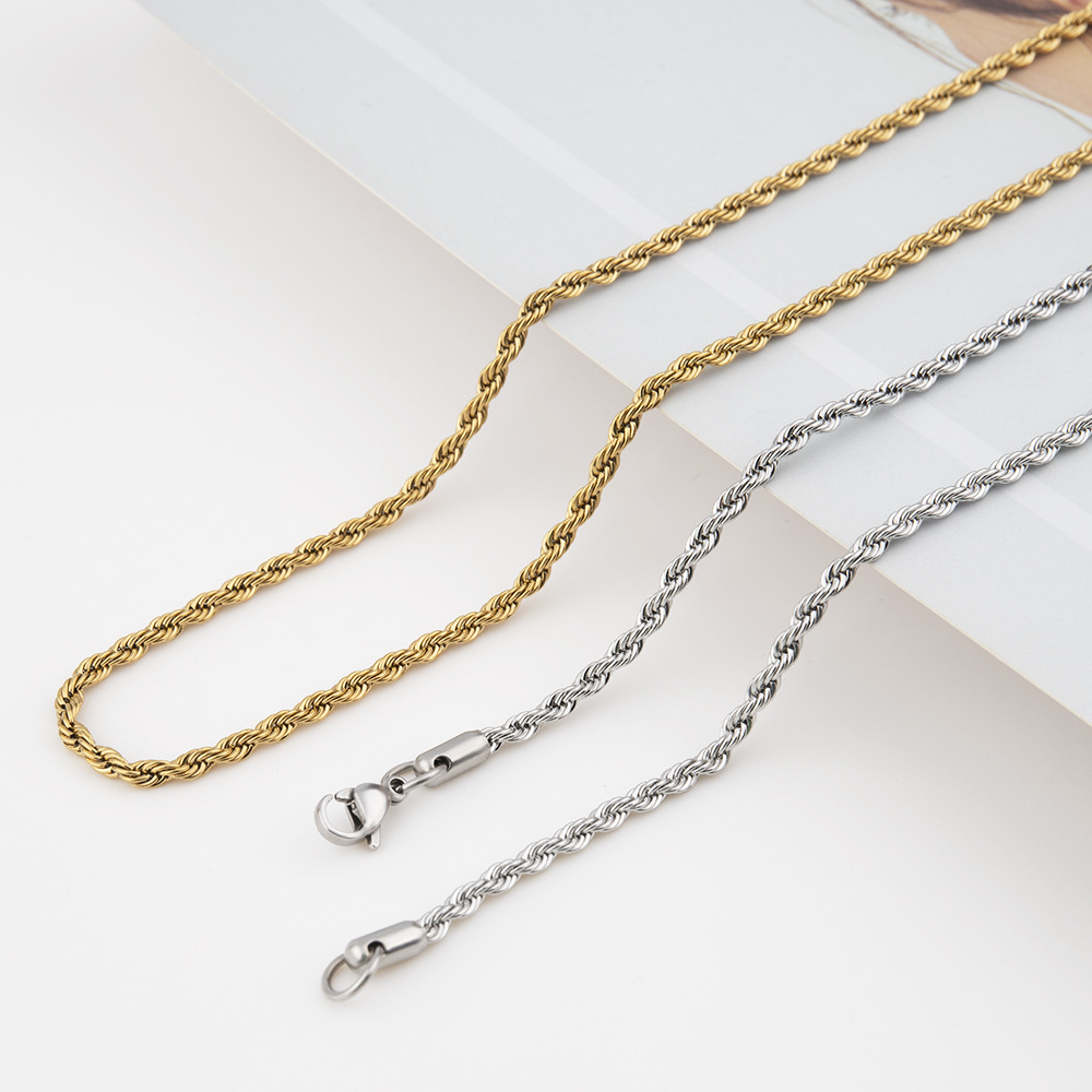 Picture of Stainless Steel Twist Chain Vacuum Color Retention Electroplating Non-Fading Gold Necklace Titanium Steel Hip-Hop Men's Chain Chain